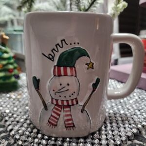 Rae Dunn "Brrr" Festive Snowman Mug with Red and Green Accents